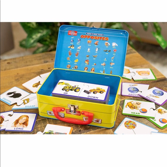 Opposites 30-Piece Matching Puzzle with Tin Storage Case Pre-School Kindergarten - Picture 2 of 5
